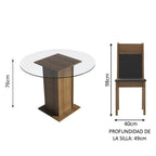 Juego de Comedor Beta con 4 Sillas - Encimera Redonda de Cristal Marrón/Negro