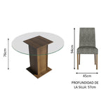 Juego de Comedor Mile con 4 Sillas - Encimera Redonda de Cristal Marrón/Plateado