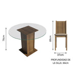 Juego de Comedor Paula con 4 Sillas - Encimera Redonda de Cristal Marrón/Beige