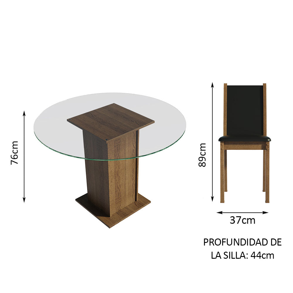 Juego de Comedor Madu con 4 Sillas - Encimera Redonda de Cristal Marrón/Negro