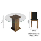Juego de Comedor Madu con 4 Sillas - Encimera Redonda de Cristal Marrón/Negro