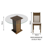 Juego de Comedor Ana con 4 Sillas - Encimera Redonda de Cristal Marrón/Beige