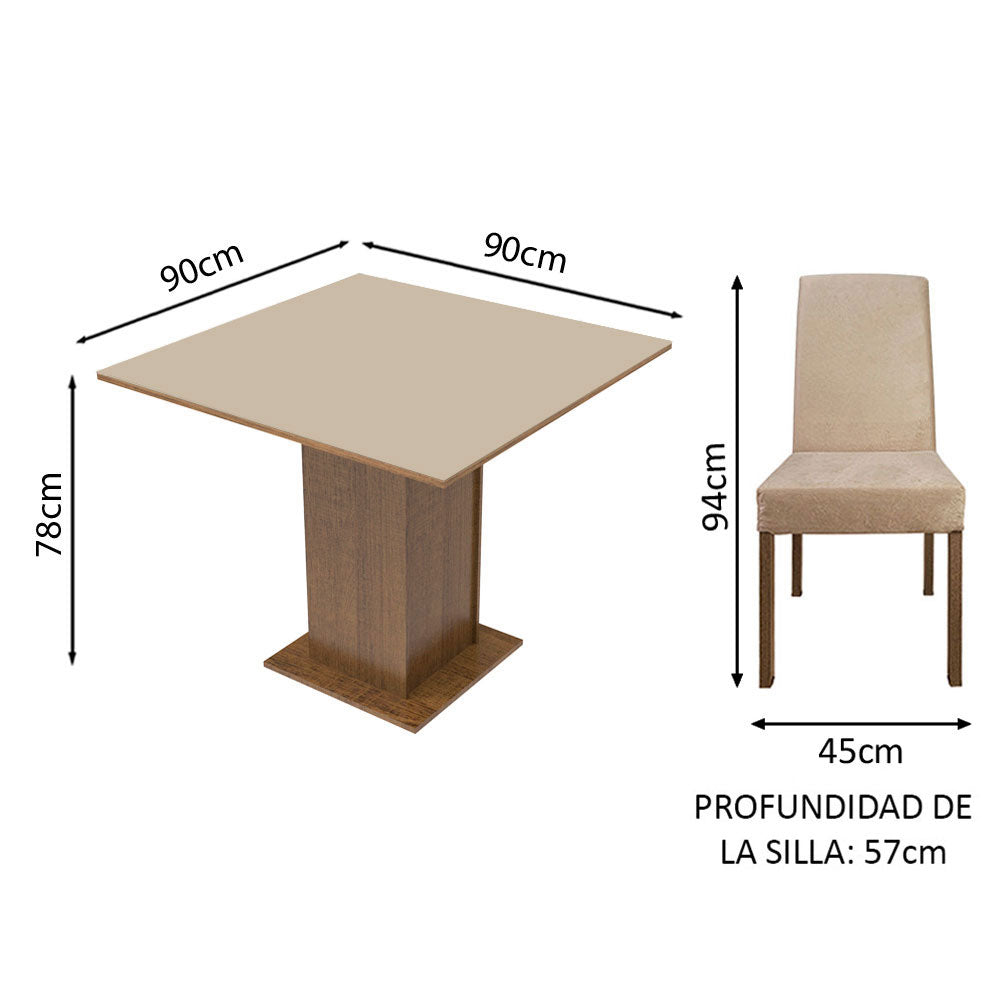 Juego de Comedor Deise con 4 Sillas Marrón/Crema/Imperial