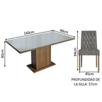 Juego de Comedor Marilia con 4 Sillas - Tablero de Madera y Cubierta de Cristal Marrón/Gris/Plateado