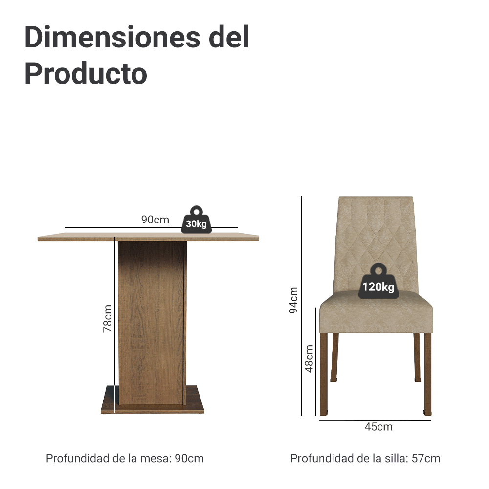 Juego de Comedor Livia con 4 Sillas Marrón/Crema/Imperial