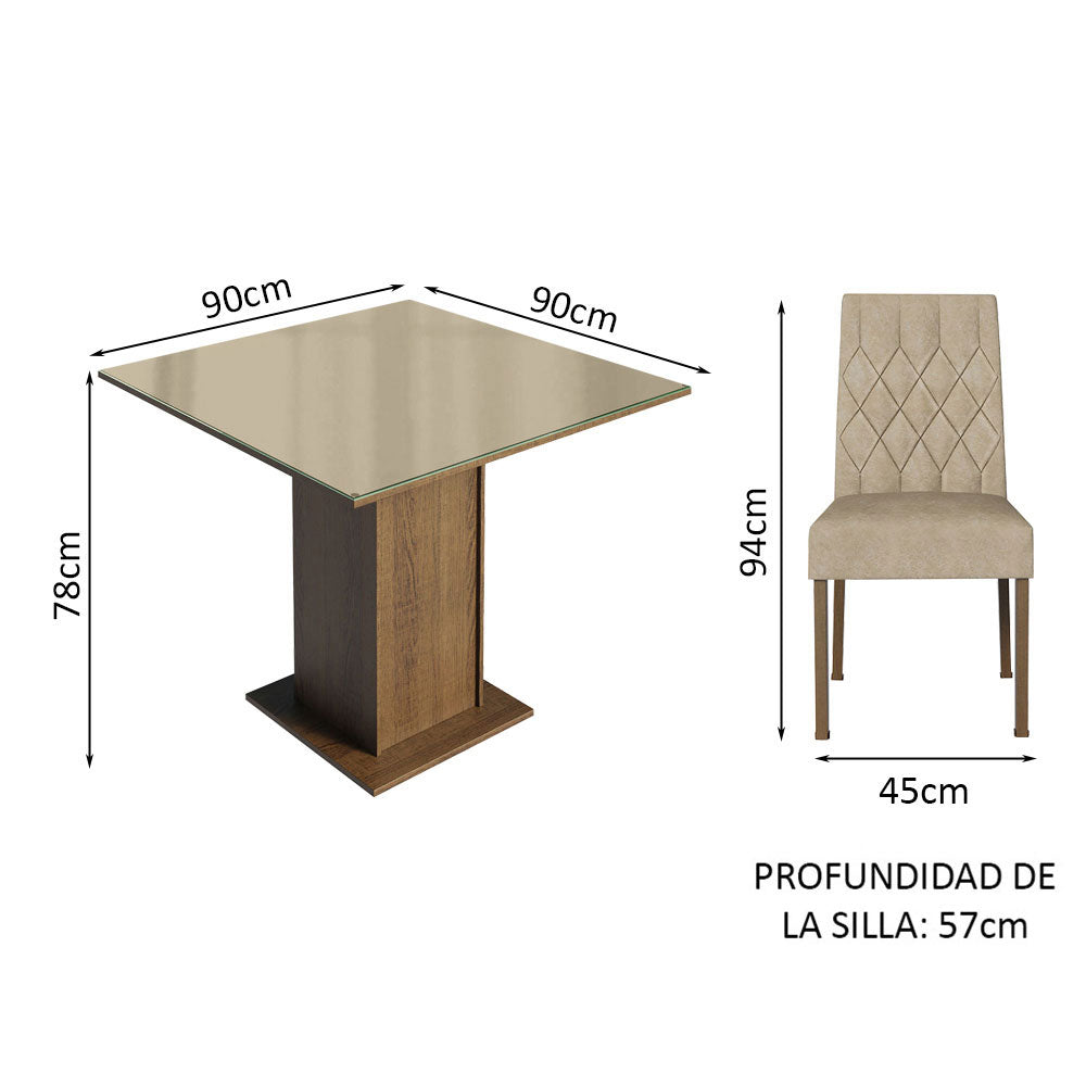 Juego de Comedor Anaju con 4 Sillas - Tablero de Madera y Cristal