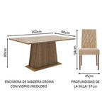 Juego de Comedor Aryeli con 4 Sillas - Tablero de Madera y Cubierta de Cristal Marrón/Crema/Imperial