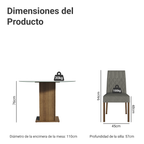 Juego de Comedor Irene con 4 Sillas - Encimera Redonda de Cristal Marrón/Plateado