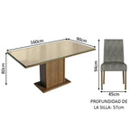 Juego de Comedor Avril con 4 Sillas - Tablero de Madera y Cubierta de Cristal Marrón/Crema/Plateado