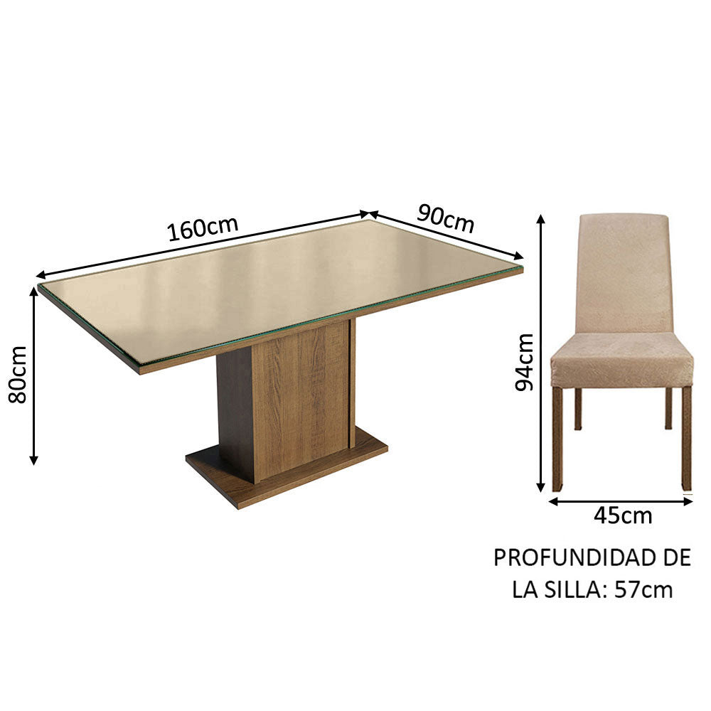 Juego de Comedor Avril con 4 Sillas - Tablero de Madera y Cubierta de Cristal Marrón/Crema/Imperial