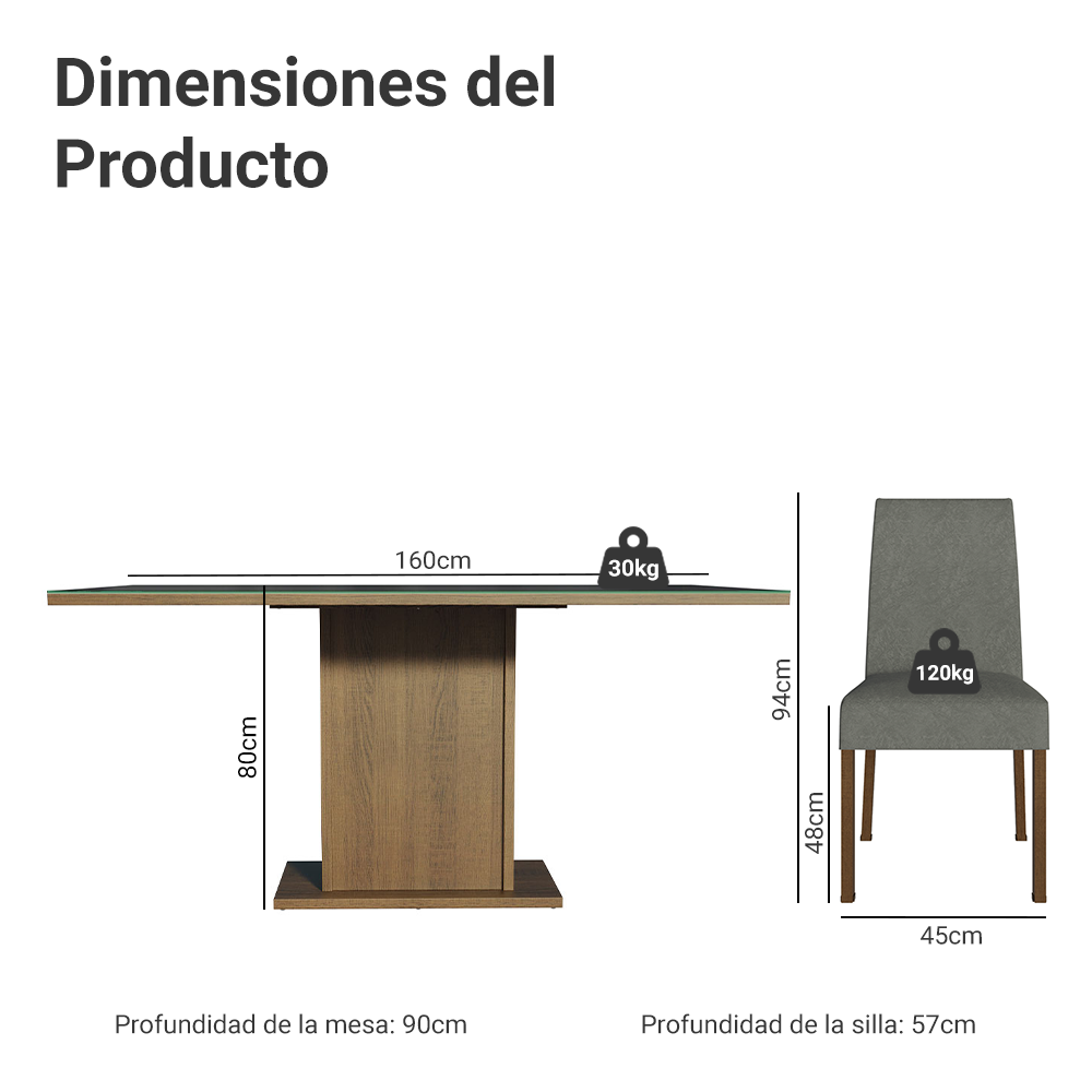 Juego de Comedor Avril con 4 Sillas - Tablero de Madera y Cubierta de Cristal Marrón/Negro/Plateado