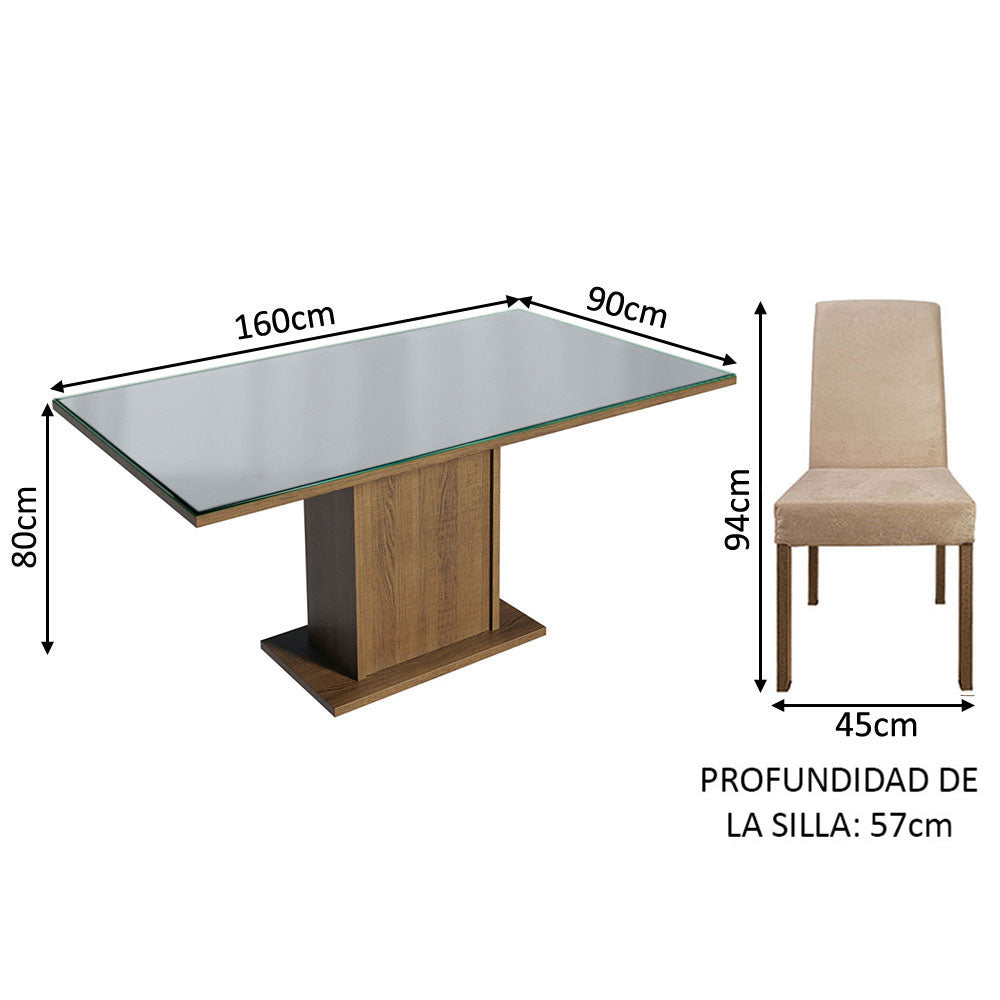 Juego de Comedor Avril con 4 Sillas - Tablero de Madera y Cubierta de Cristal Marrón/Gris/Imperial