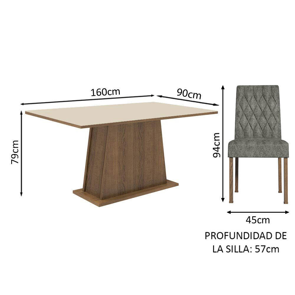 Juego de Comedor Ashley con 4 Sillas Marrón/Crema/Plateado