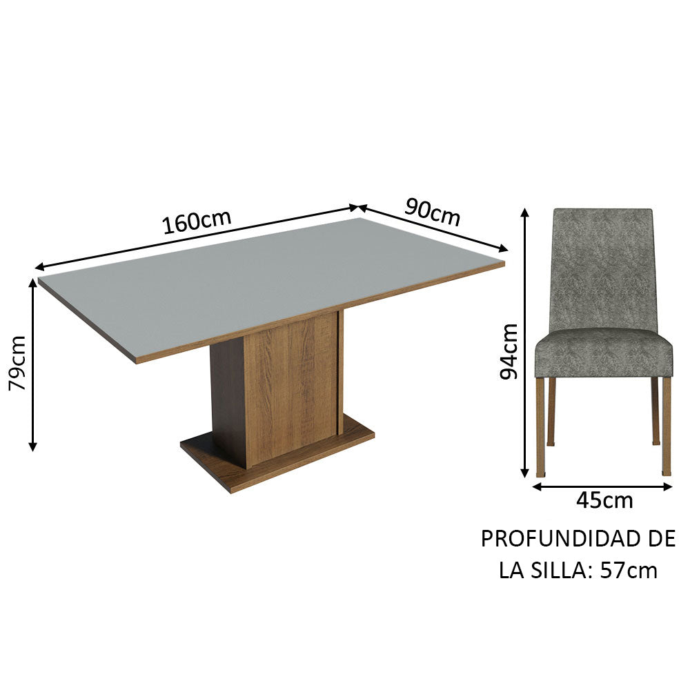 Juego de Comedor Keila con 4 Sillas Marrón/Gris/Plateado