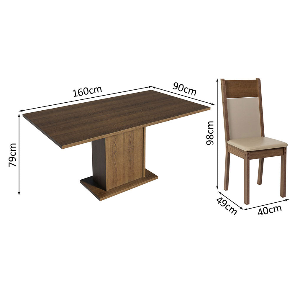 Juego de Comedor Elisa con 4 Sillas Marrón/Crema/Beige