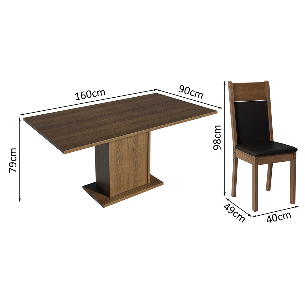 Juego de Comedor Elisa con 4 Sillas Marrón/Negro