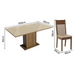 Juego de Comedor Greta con 4 Sillas - Tablero de Madera y Cubierta de Cristal Crema/Marrón/Beige