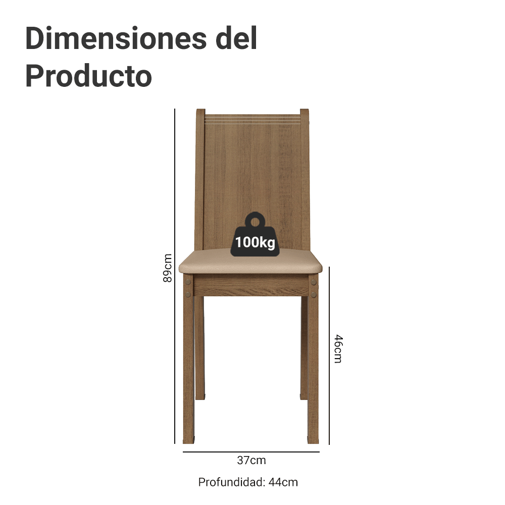 Juego de Comedor Samara con 4 Sillas Marrón/Negro/Beige