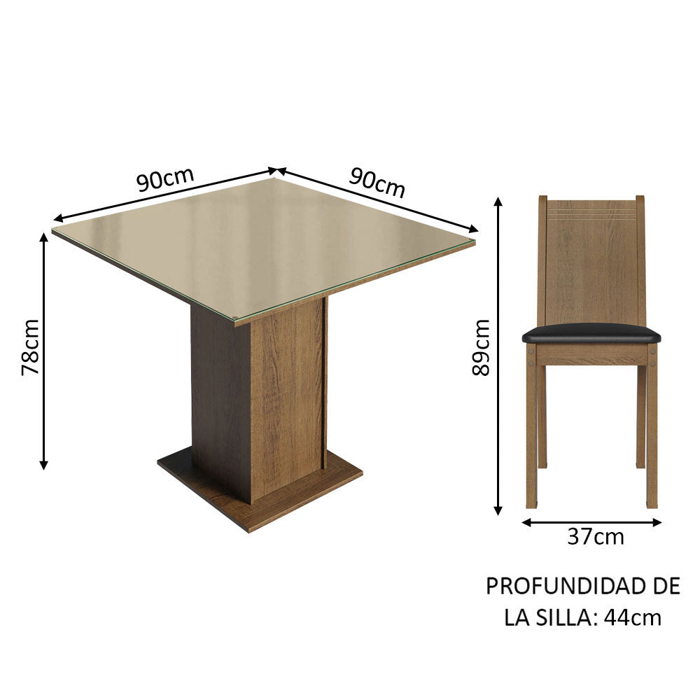 Juego de Comedor Perla con 4 Sillas - Tablero de Madera y Cubierta de Cristal Marrón/Crema/Negro