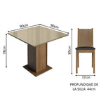 Juego de Comedor Perla con 4 Sillas - Tablero de Madera y Cubierta de Cristal Marrón/Crema/Negro