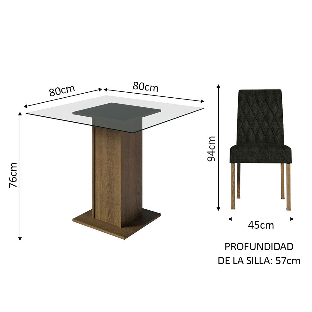 Juego de Comedor Noemi con 4 Sillas Encimera Cuadrada de Cristal Marrón/Oxford