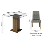 Juego de Comedor Ivy con 4 Sillas Encimera Cuadrada de Cristal Marrón/Plateado