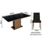 Juego de Comedor Marilia con 4 Sillas - Tablero de Madera y Cubierta de Cristal Marrón/Negro/Oxford