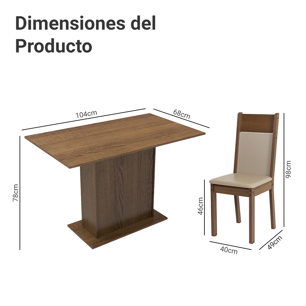 Juego de Comedor Madesa Sheila con 4 Sillas Marrón/Crema/Beige