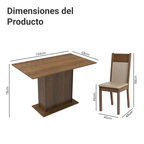Juego de Comedor Madesa Sheila con 4 Sillas Marrón/Crema/Beige