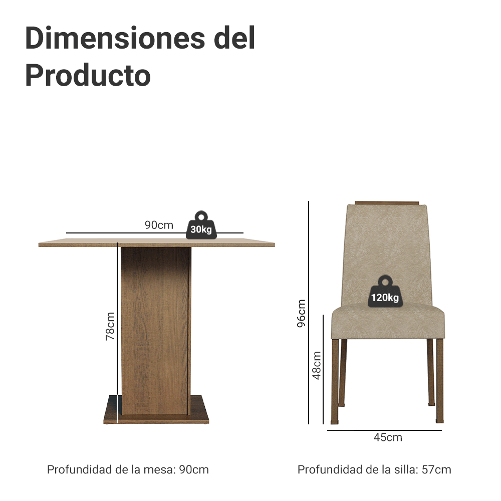 Juego de Comedor Aspen con 4 Sillas Marrón/Crema/Imperial