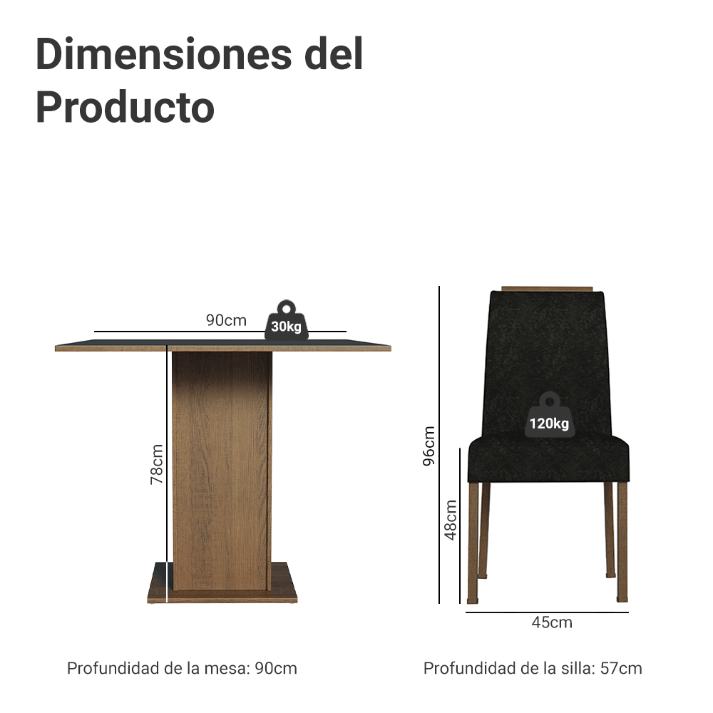 Juego de Comedor Aspen con 4 Sillas Marrón/Negro/Oxford