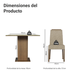 Juego de Comedor Sines con 4 Sillas - Tablero de Madera y Cristal Marrón/Crema/Imperial