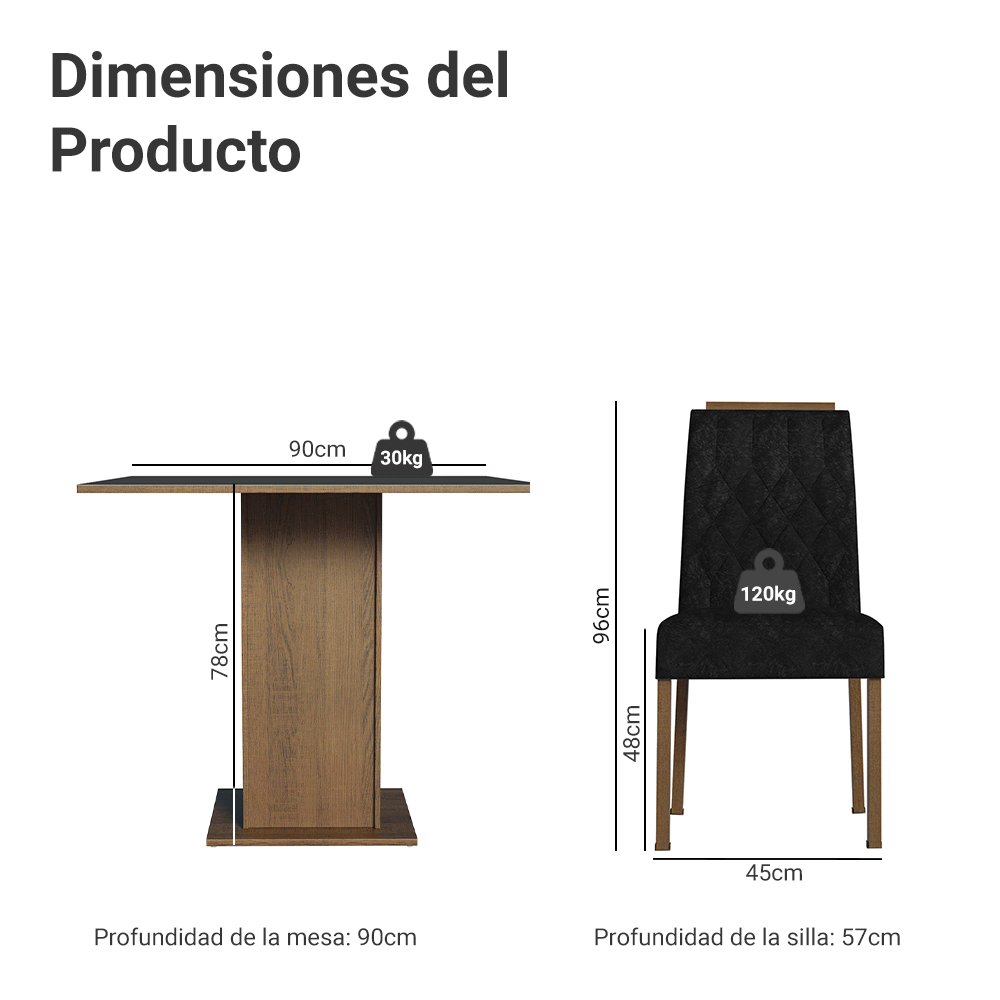Juego de Comedor Cannes con 4 Sillas MarrónNegroOxford