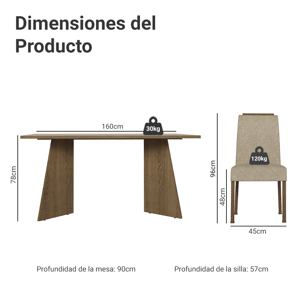 Juego de Comedor Évora con 4 Sillas Marrón/Crema/Imperial