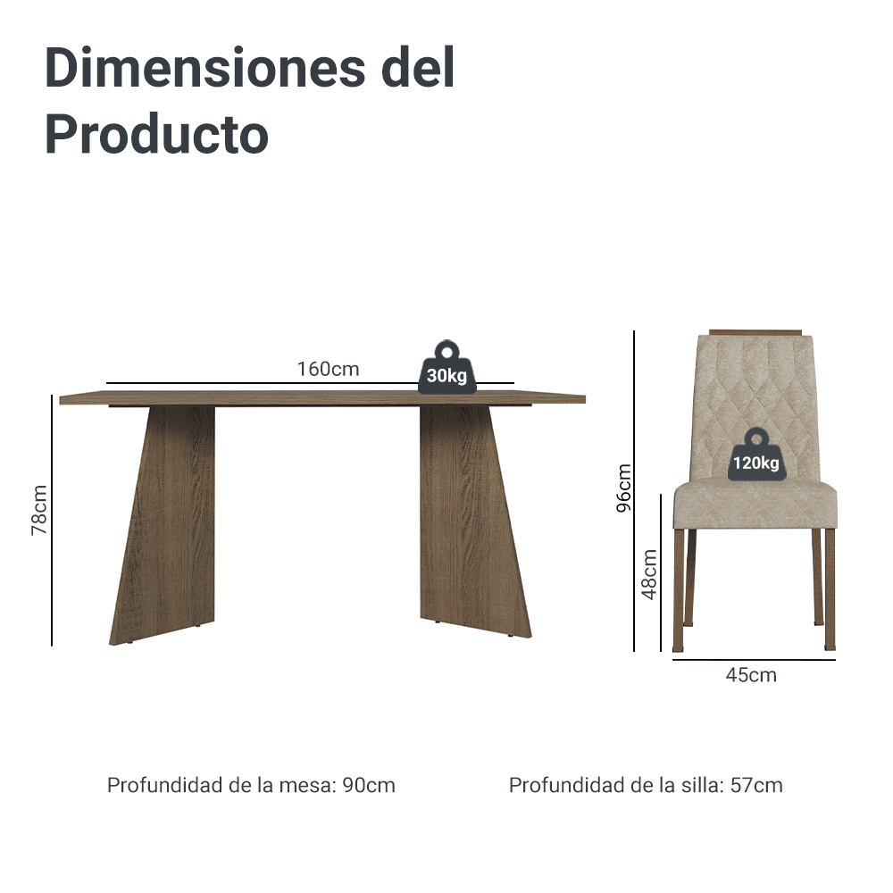 Juego de Comedor Tulum con 4 Sillas Marrón/Imperial