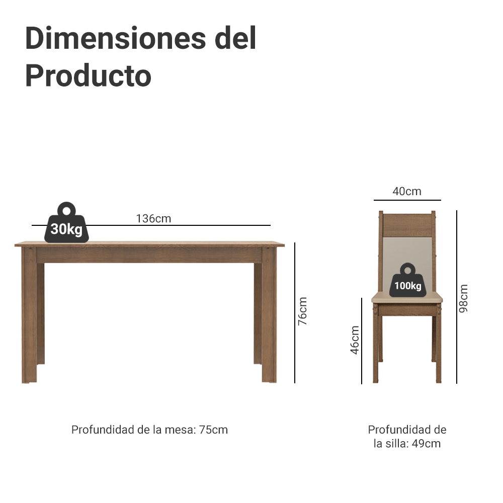 Juego de Comedor Medelin con 6 Sillas