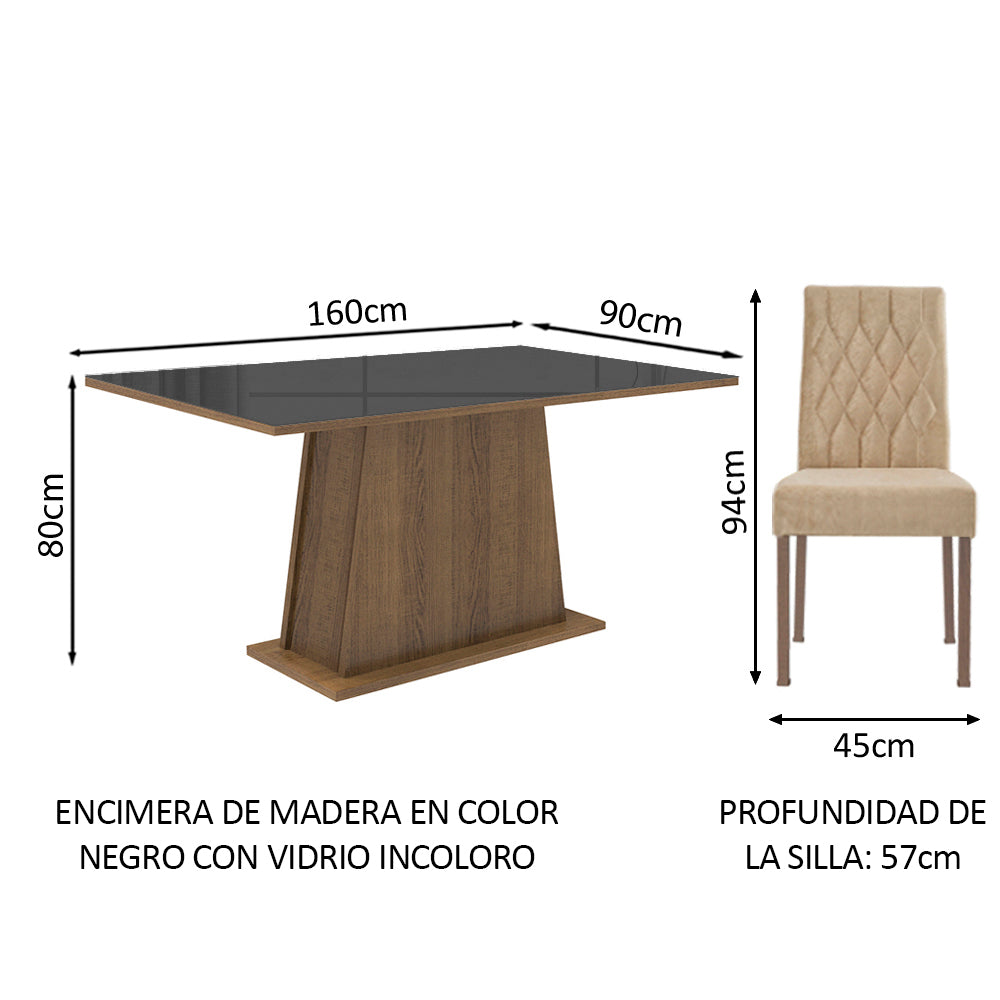 uego de Comedor Stéfani con 6 Sillas - Tablero de Madera y Cristal