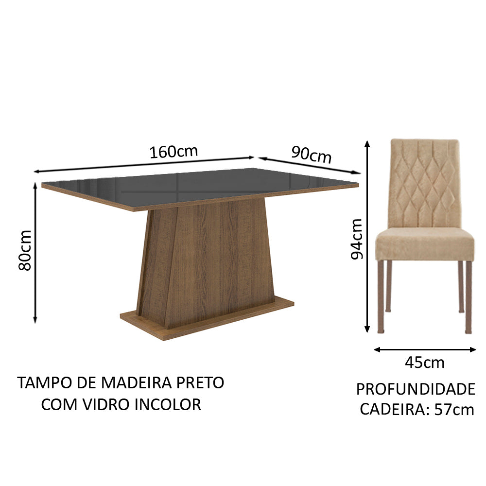 uego de Comedor Stéfani con 6 Sillas - Tablero de Madera y Cristal