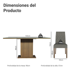 Juego de Comedor Geórgia con 6 Sillas - Tablero de Madera y Cristal Marrón/Negro/Plateado