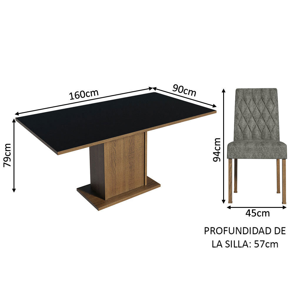 Juego de Comedor Hanna con 6 Sillas Marrón/Negro/Plateado
