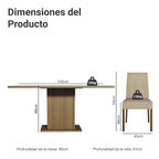 Juego de Comedor Alexis con 6 Sillas - Tablero de Madera y Cubierta de Cristal Marrón/Crema/Imperial