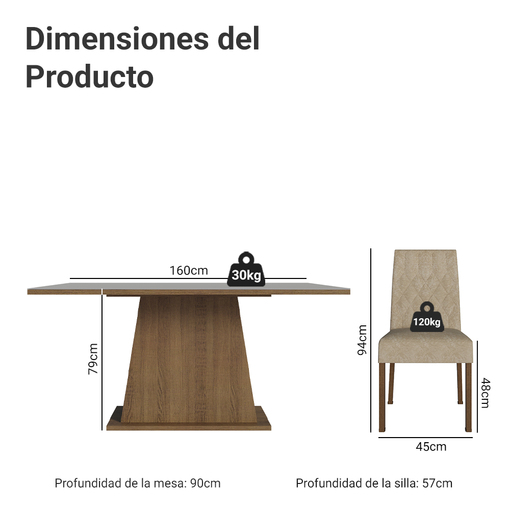 Juego de Comedor Britney con 6 Sillas Marrón/Gris/Imperial