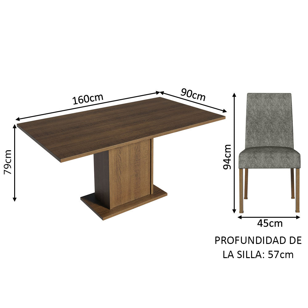 Juego de Comedor Renata con 6 Sillas Marrón/Plateado