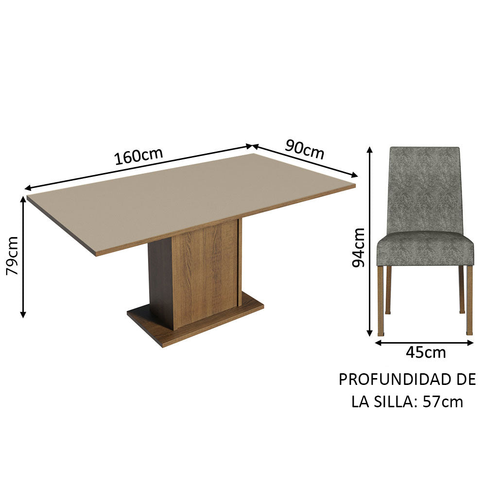 Juego de Comedor Renata con 6 Sillas Marrón/Crema/Plateado