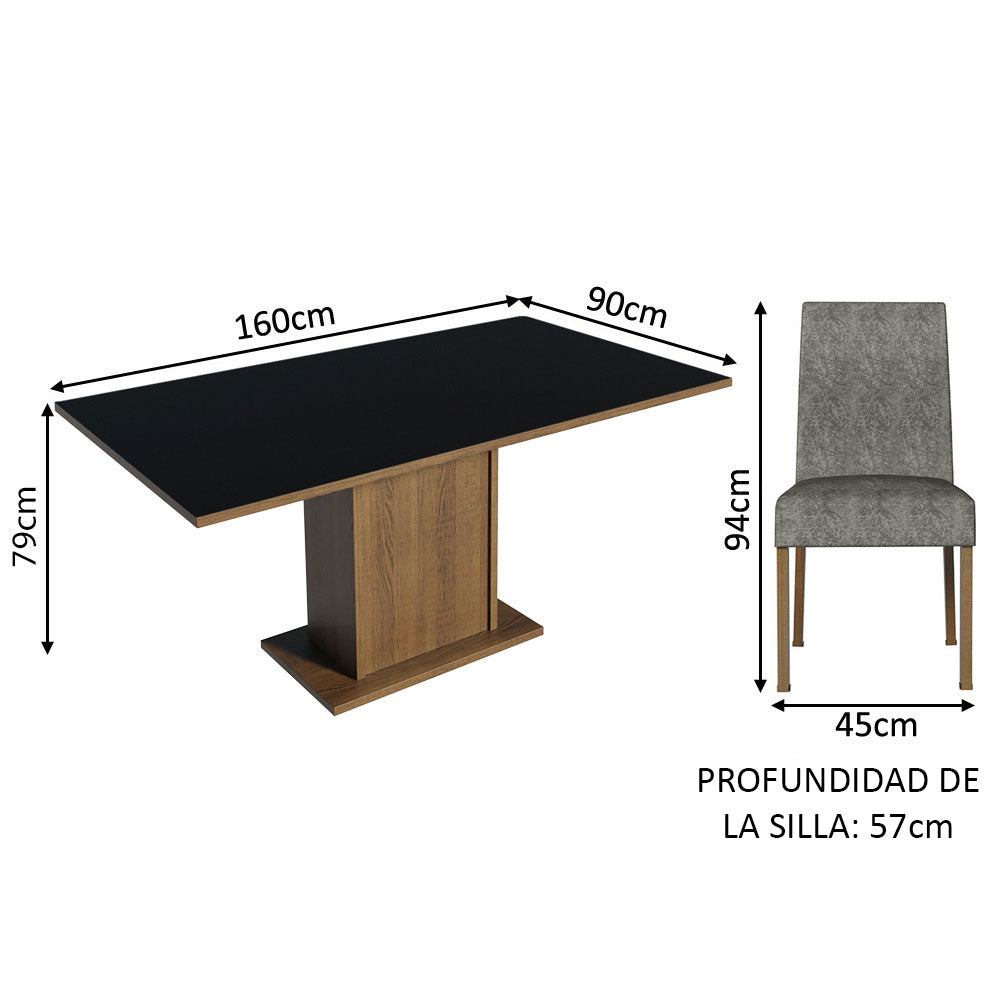 Juego de Comedor Renata con 6 Sillas Marrón/Negro/Plateado