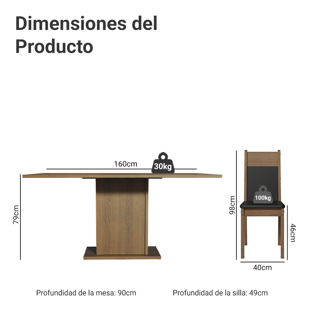 Juego de Comedor Augusta con 6 Sillas Marrón/Negro