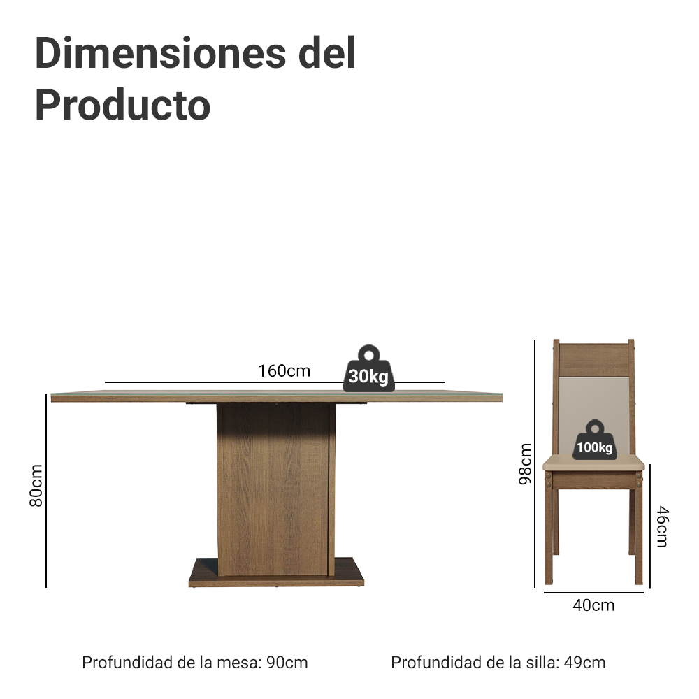 Juego de Comedor Francine con 6 Sillas - Tablero de Madera y Cubierta de Cristal Crema/Marrón/Beige