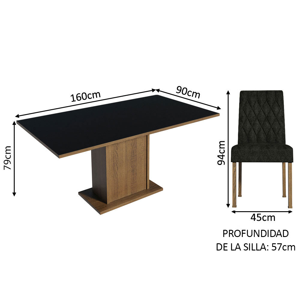 Juego de Comedor Hanna Tablero Rectangular de Madera con 6 Sillas Oxford Madesa
