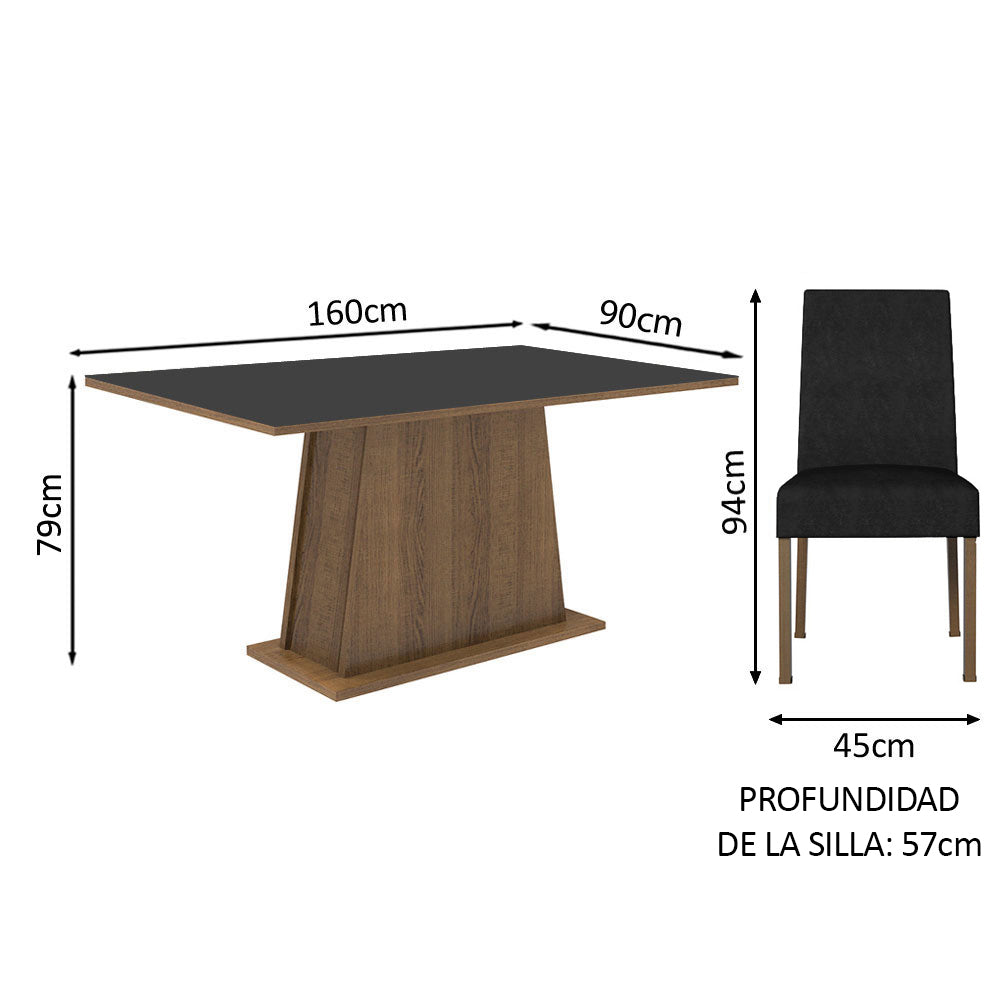 Juego de Comedor Luciana con 6 Sillas Oxford Marrón/Negro/Oxford