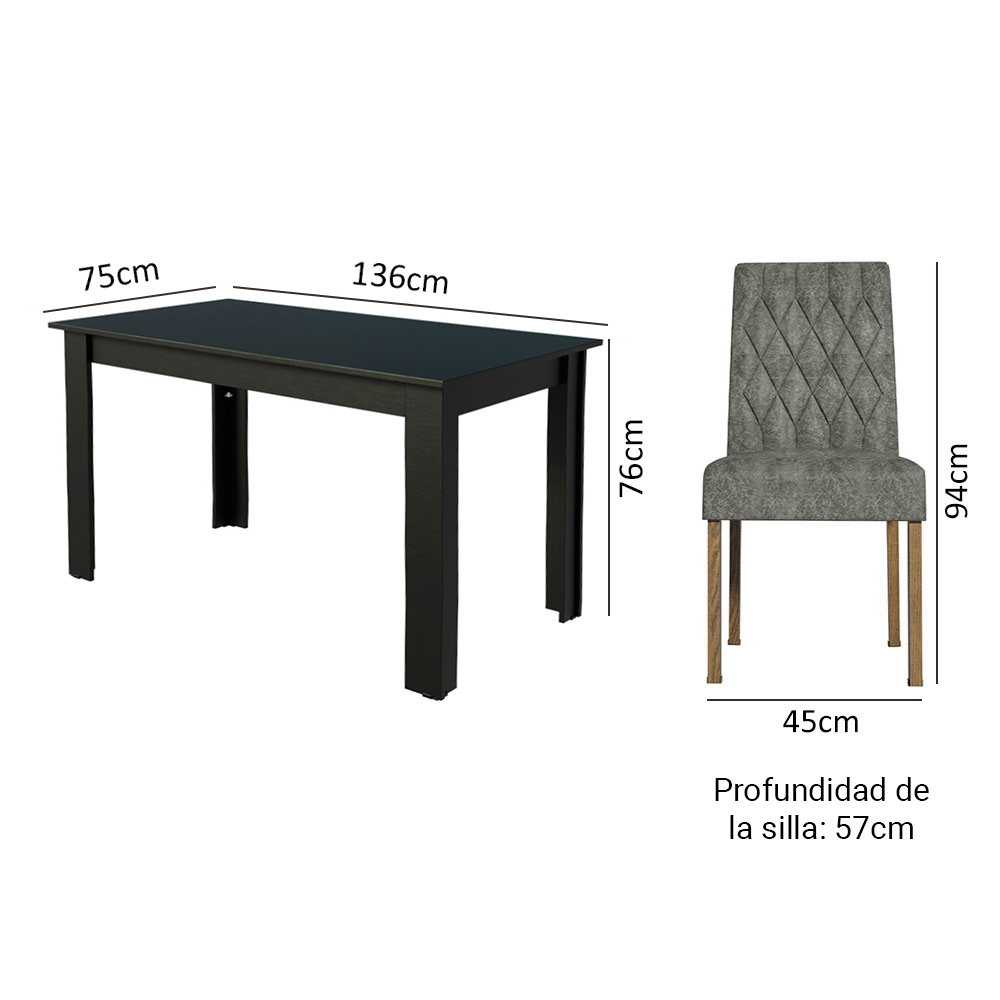 Juego de Comedor Madesa Allegro con 6 Sillas Marrón/Negro/Plateado